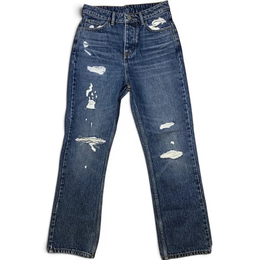 Levi Strauss Co (Sample Pair) Distressed Straight Leg Jeans Dark Wash Ripped 28